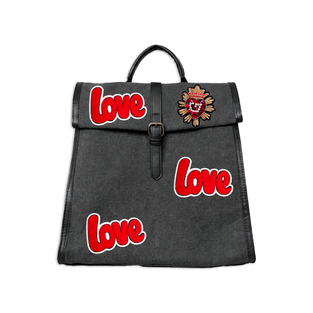 ZAINO JEANS NERO FULL PATCH LOVE