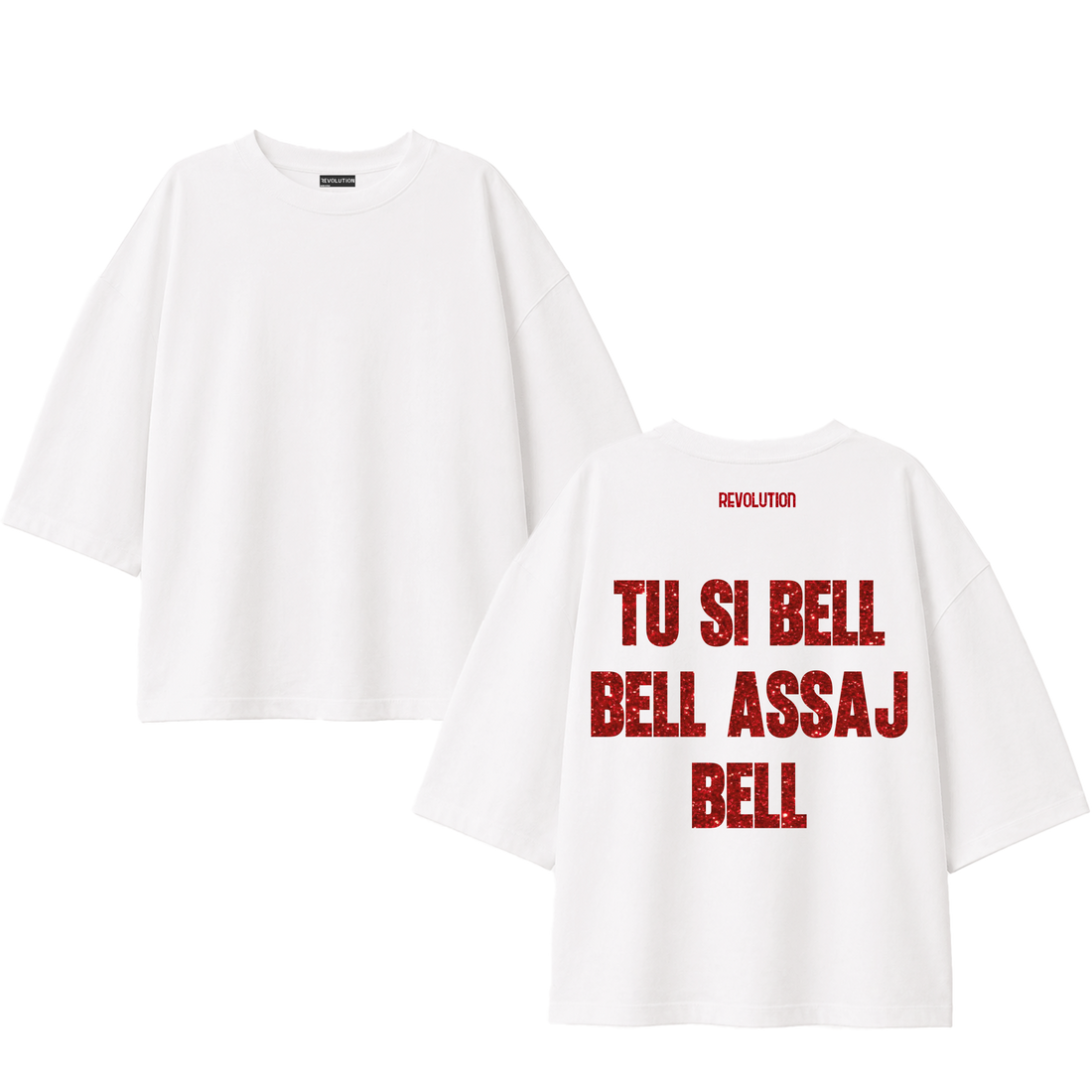 T-SHIRT SUPER OVER SIZE TU SI BELL GLITTER ROSSO