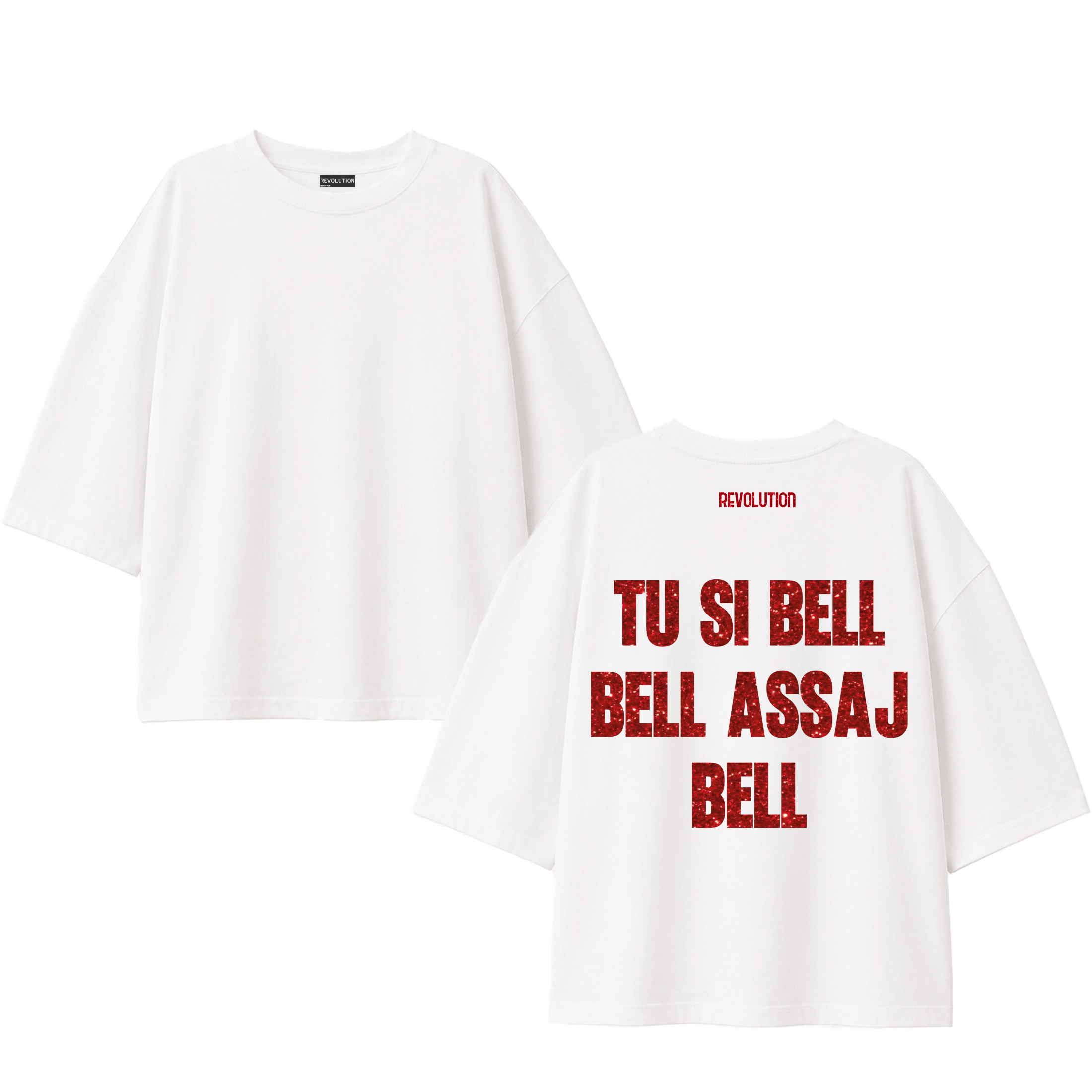 T-SHIRT SUPER OVER SIZE TU SI BELL GLITTER ROSSO