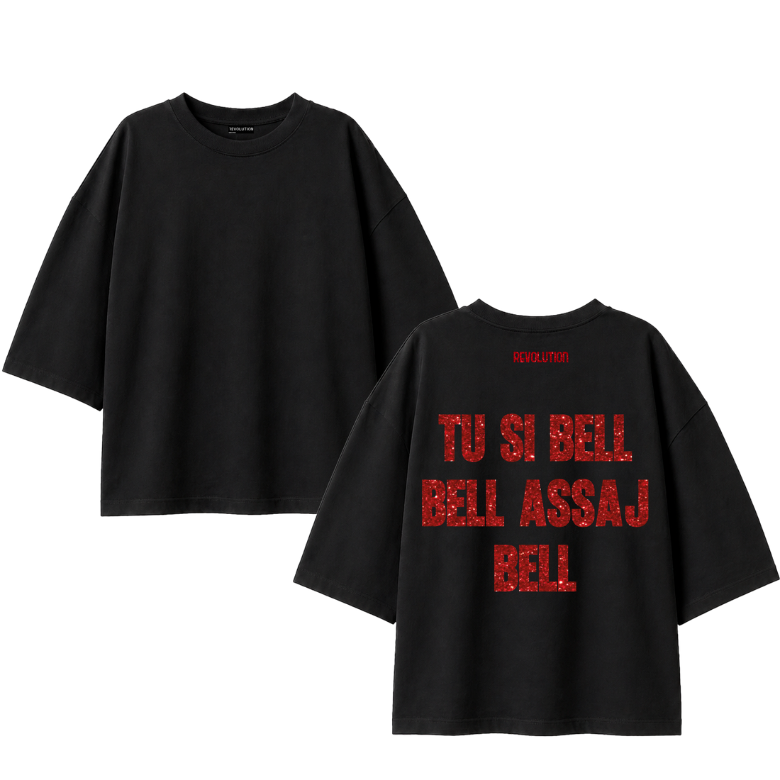 T-SHIRT SUPER OVER SIZE TU SI BELL GLITTER ROSSO