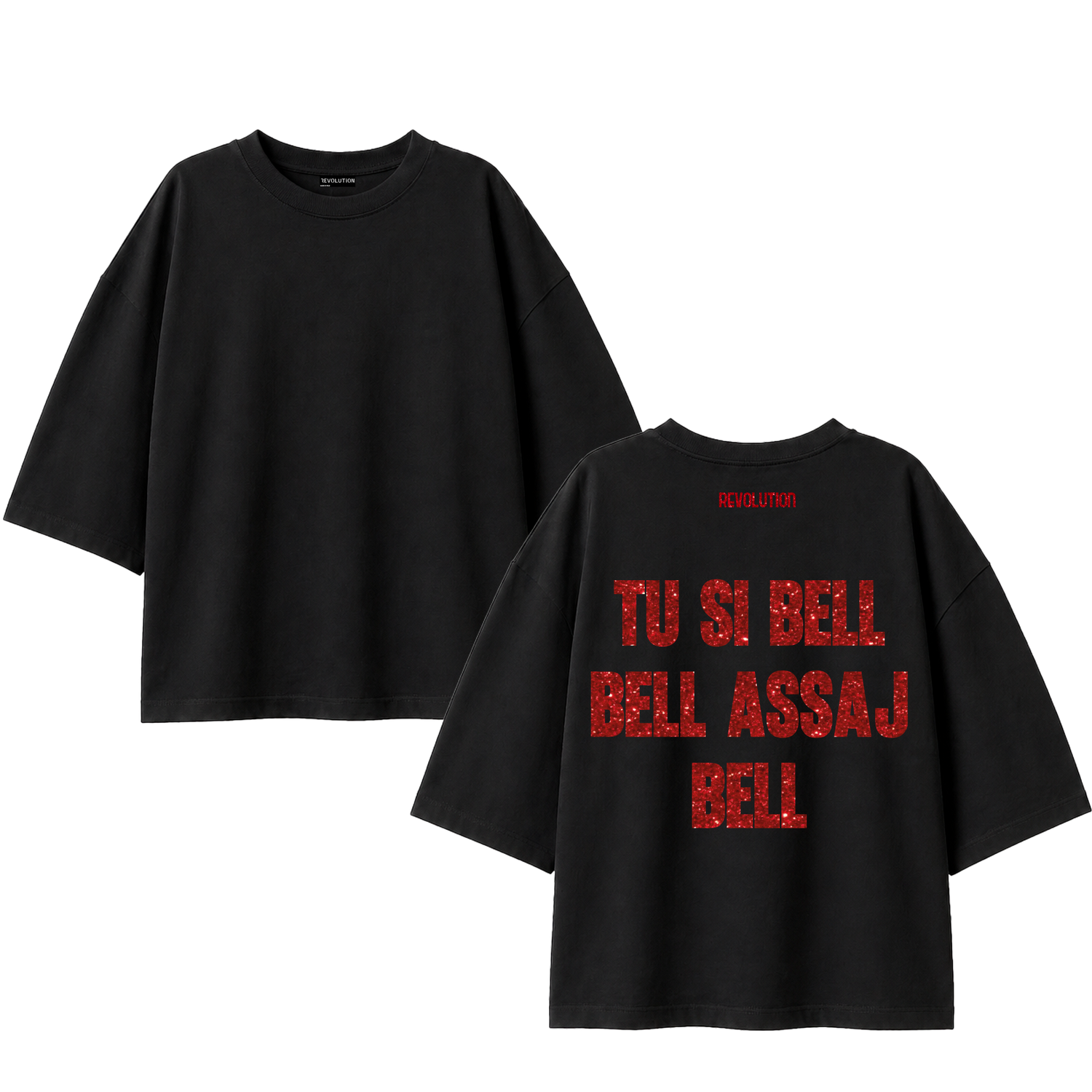 T-SHIRT SUPER OVER SIZE TU SI BELL GLITTER ROSSO