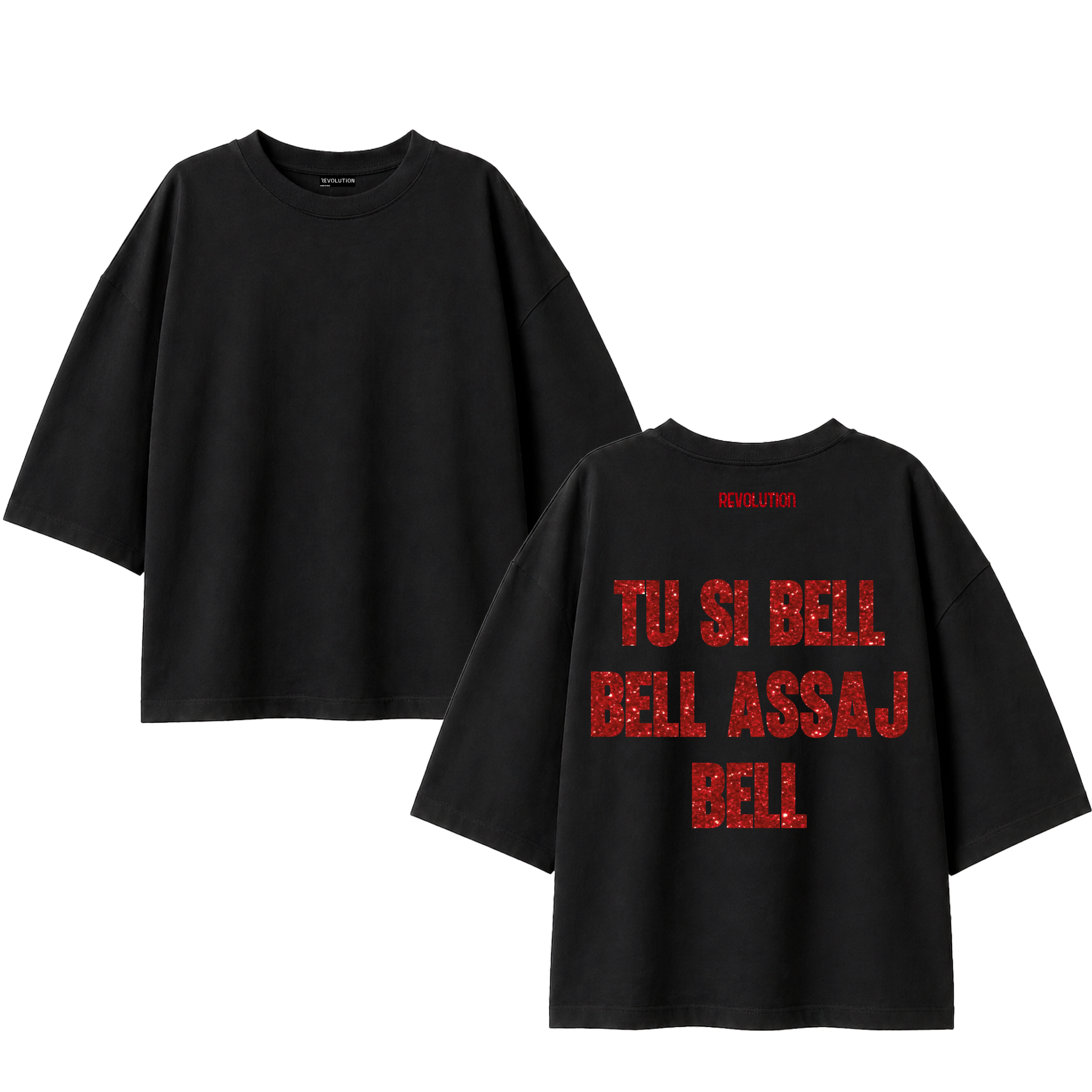 T-SHIRT SUPER OVER SIZE TU SI BELL GLITTER ROSSO